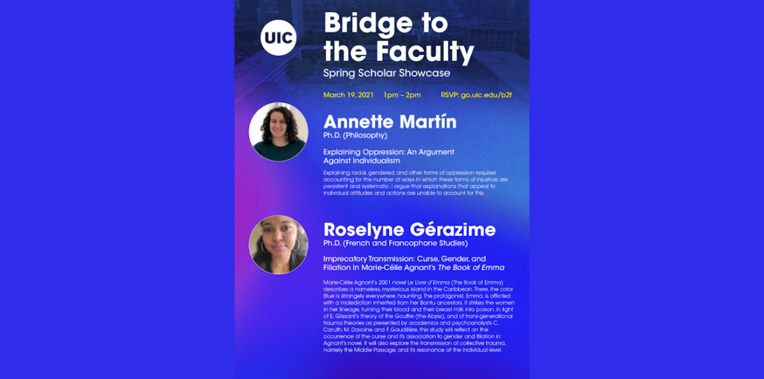 Bridge to the faculty Spring Scholar Showcase: Talks with Annette Martín and Roselyne Gérazime