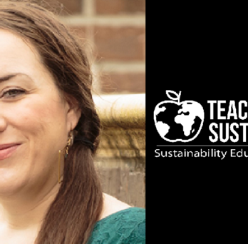 A photo of Jessica Thornton-Hoselton alongside the Teaching Sustainability Initiative logo
                  