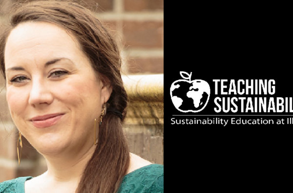 A photo of Jessica Thornton-Hoselton alongside the Teaching Sustainability Initiative logo