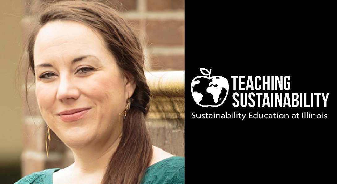 A photo of Jessica Thornton-Hoselton alongside the Teaching Sustainability Initiative logo